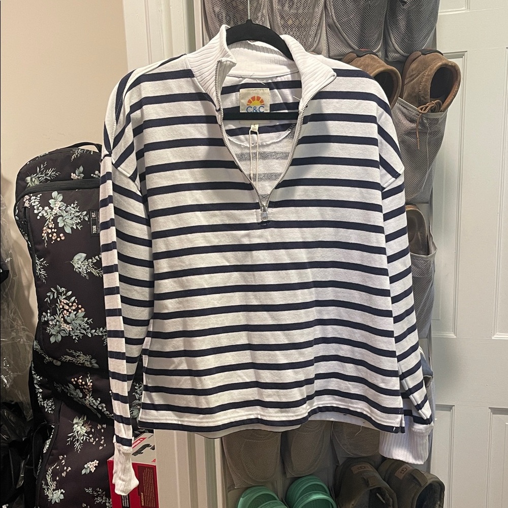 C&C CALIFORNIA navy striped quarter zip